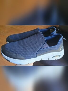 Sz 14 Men's SKECHERS ARCH FIT BANLINW OXFORD SLIP-ON Blue Shoes